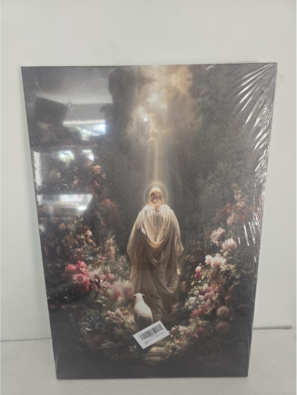Jesus Good Shepherd Canvas Wall Art Framed 16x24 Christian Floral Wall Decor